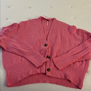 Free People Textured Bubblegum Pink Button-Front Cardigan M